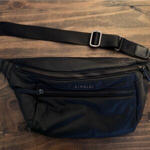 MZ Wallace Black Bowery Sling Bag with Blue interior